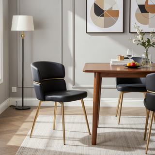 Sunvega Glam Art Deco Dining Chair with Gold Metal Accent and Black Faux Leather