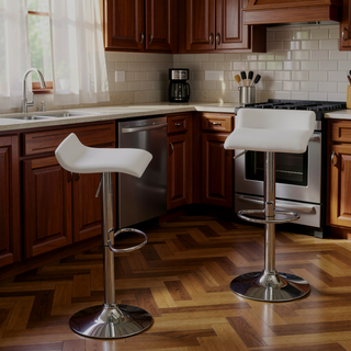 Sunvega Contemporary Chrome Air Lift Adjustable Swivel Stools with White Seat