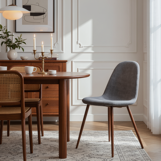 Sunvega Modern Muted Blue Upholstered Dining Chair with Walnut Finished Metal Legs Set of 2