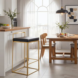 Sunvega Gold and Black Faux Leather Upholstered Stackable Counter Stool Set