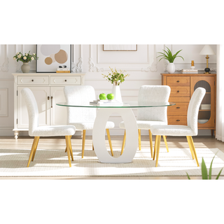 Sunvega Modern White Teddy Wool Dining Chair with Gold Plated Metal Legs for Living Room