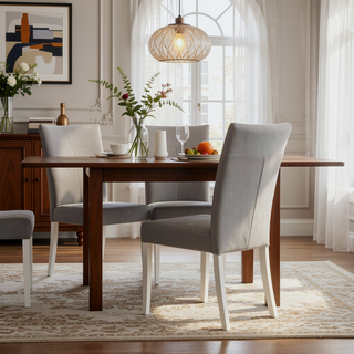 Sunvega Gray Velvet & White High Gloss Finish Side Chair with Wood Legs Set of 2