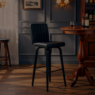 Sunvega 30 Inch Swivel Gray Faux Leather and Black Wood Bar Stool