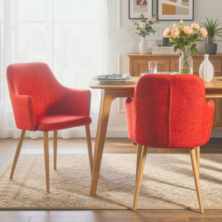 Sunvega Muted Orange and Light Walnut Modern Fabric Upholstered Dining Armchairs