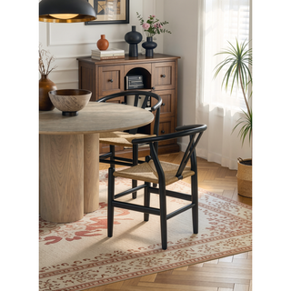 Sunvega Mid-Century Modern Black Rubberwood Dining Chairs with Curved Backrest