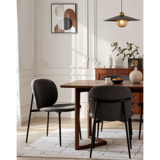 Sunvega White Boucle & Black Finish Side Chair with Padded Seat & Back Cushion