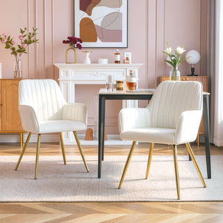 Sunvega Blue Velvet Mid-Back Dining Chairs with Gold Plated Legs for Living Room