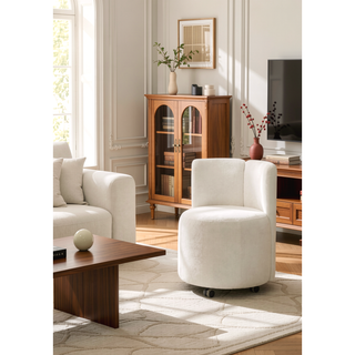 Sunvega White Chenille Swivel Side Chair with Cushioned Seat and Back