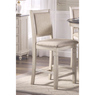 Sunvega Antique White Finish Wooden Counter Height Chairs with Textured Fabric Upholstery