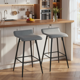 Sunvega Contemporary Fixed Height Counter Stool in Black Steel and Grey Faux Leather