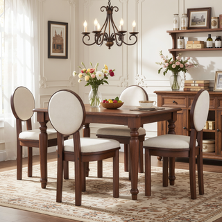 Sunvega Modern Rubber Wood Dining Chair with Boucle Upholstered Seat Set of 2