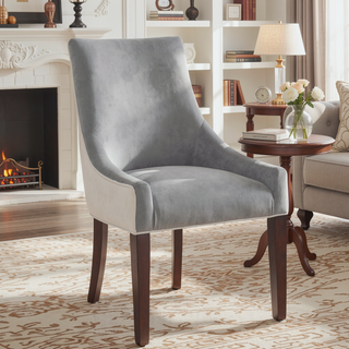 Sunvega Plush Two Tone Fabric Upholstered Dining Chair with Walnut Finish