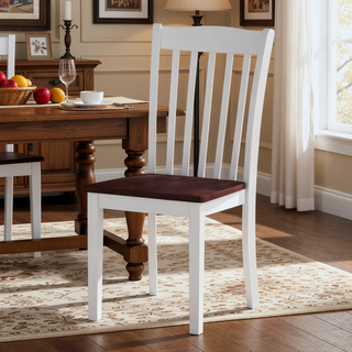Sunvega Modern White and Walnut Finish Wooden Dining Chairs with Slatted Back