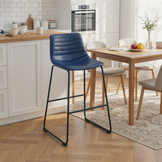 Sunvega Blue Faux Leather Upholstered Bar Chair Set with Channel Tufting