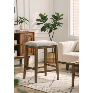 Sunvega Sasha 17 Inch Walnut Counter Height Stool with Upholstered Seat and Foot Rest