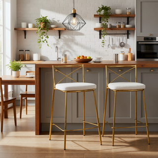 Sunvega Modern Charlotte Counter Stool with Gold Metal Frame and White Faux Leather
