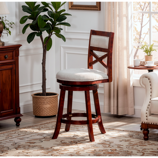 Sunvega 30 Inch Bar Height Swivel Stool with X Back Design and Charcoal Fabric Seat