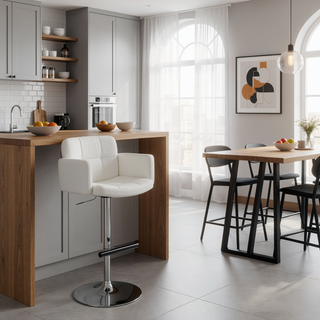 Sunvega Stout Contemporary Adjustable Barstool with Swivel and White Faux Leather