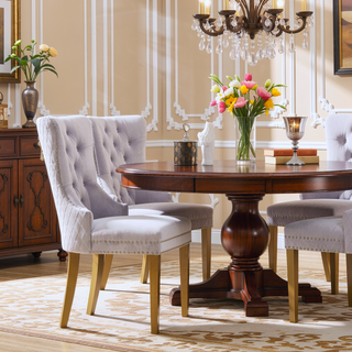 Sunvega Gold Velvet Upholstered Dining Chair with Lion Head Accent and Quilted Back