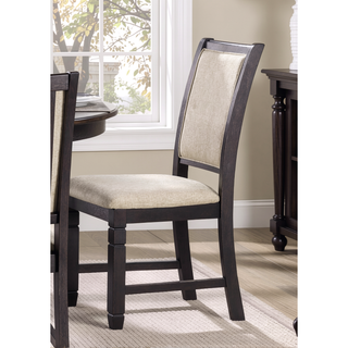Sunvega Black Finish Wooden Side Chairs with Beige Textured Fabric Upholstery