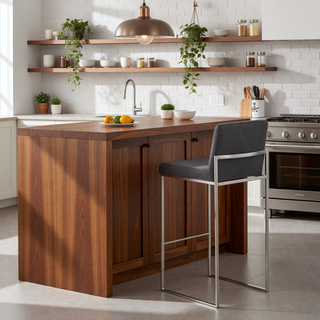Sunvega Contemporary High Back Barstool with Padded Seat and Backrest in Stainless Steel