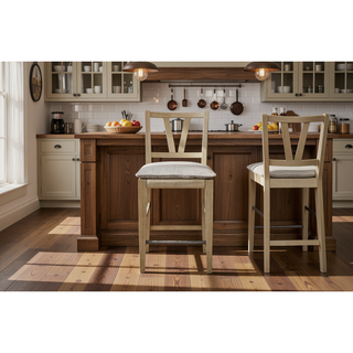 Sunvega Cashew Finish Counter Height Slat Back Chair with Rush Woven Seat