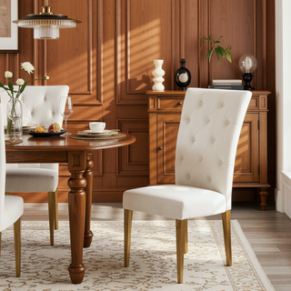 Sunvega Modern Velvet Upholstered Dining Chair Set with Tufted Back and Gold Legs