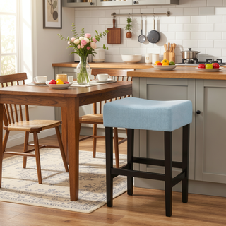 Sunvega Set of 2 Beige Backless Fabric Counter Height Barstools with Padded Seats
