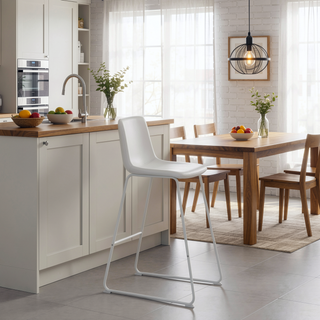 Sunvega Modern White Leather-Look Bar Height Chair for Standing Desks
