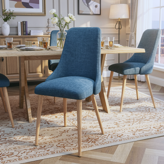 Sunvega Blue and Light Walnut Modern Fabric Armless Dining Chairs with Wood Look Legs