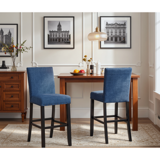 Sunvega Blue Linen and Cotton Fabric Bar Stools with Nailhead Trim Set of 2