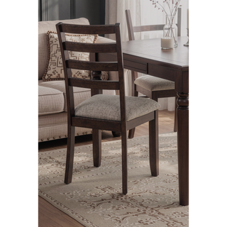 Sunvega Contemporary Rich Wood Finish Ladder-back Dining Chairs with Upholstered Seat