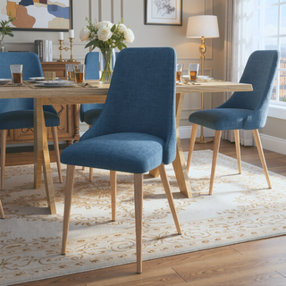 Sunvega Blue and Light Walnut Modern Fabric Armless Dining Chairs with Wood Look Legs