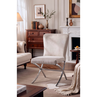 Sunvega Light Gray Velvet and Chrome Finish Armless Side Chair Set of 2