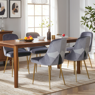 Sunvega Marcel Contemporary Dining Chair with Blue Velvet Upholstery and Gold Frame