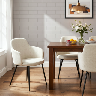 Sunvega Industrial Black Metal and Cream Fabric Upholstered Dining Accent Chair