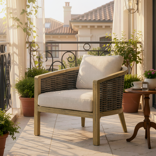 Sunvega Handcrafted Acacia Wood Outdoor Conversation Chair Set of 2 with Cushions