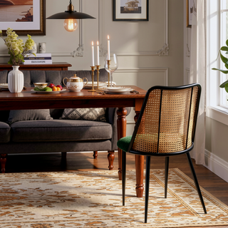 Sunvega Hand-Woven Natural Cane Back Upholstered Rattan Dining Chairs Set of 4