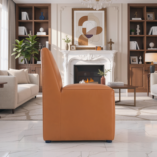 Sunvega Modern Dining Chair in Saddle Brown Faux Leather Fully Assembled