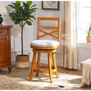 Sunvega 30 Inch Bar Height Swivel Stool with X Back Design and Charcoal Fabric Seat