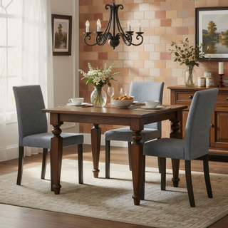 Sunvega Set of 4 Modern Gray Brown Wood Dining Chairs with Gray Fabric Upholstery
