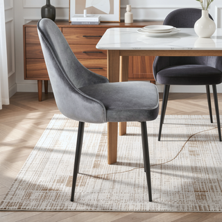 Sunvega Marcel Contemporary Dining Chair with Blue Velvet Upholstery and Black Metal Frame