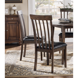 Sunvega Espresso Finish Wooden Dining Chairs with Black Faux Leather Upholstered Seat
