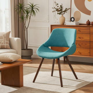 Sunvega Denim Blue Bentwood Dining Chair with Padded Seat and Walnut Frame