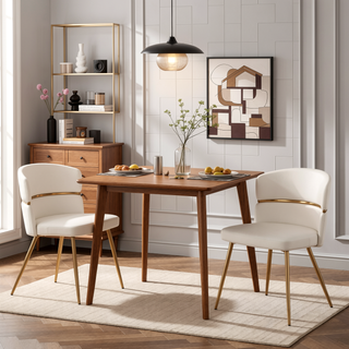 Sunvega Gold Metal and White Faux Leather Cinch Dining Chair Set of 2