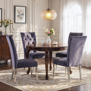 Sunvega Modern Velvet Upholstered Dining Chair Set with Tufted Back and Gold Legs