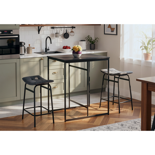 Sunvega Modern Counter Height Barstools with Grey Fabric and Black Metal Legs Set of 2