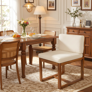 Sunvega Set of 2 Acacia Wood Armchairs with Beige Cushion for Patio Dining