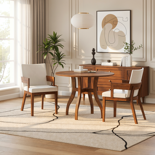 Sunvega Modern Walnut Finish Wood and White Glossy PU Leather Dining Chairs Set of 2