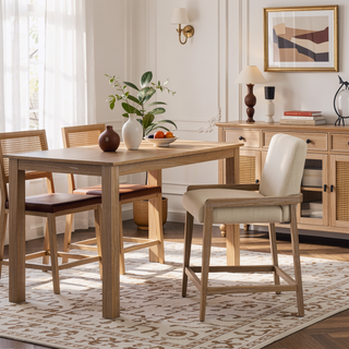 Sunvega Rustic Solid Ash Wood Upholstered Counter Stool with Rope Detail
